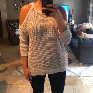 Purple/white open shoulder sweater